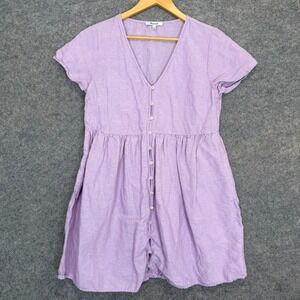 Madewell Linen Blen Alexandra Button Front Mini Dress Medium Lavender Purple